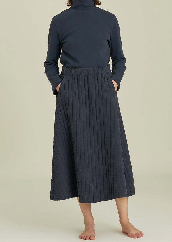 Black Crane Quilted Skirt - Dark Navy
