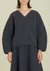Black Crane Quilted V Neck Top - Dark Navy - Thumbnail 1