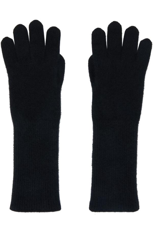 【AURALEE】 Cashmere Knit Lether Gloves AURALEE Black Baby Cashmere Knit Long Gloves | Garmentory