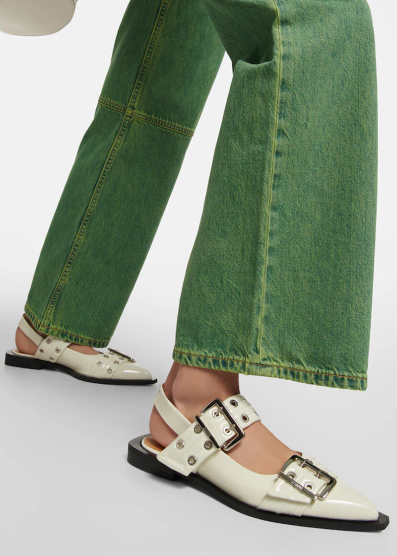 Ganni CHUNKY BUCKLE BALLERINA - White