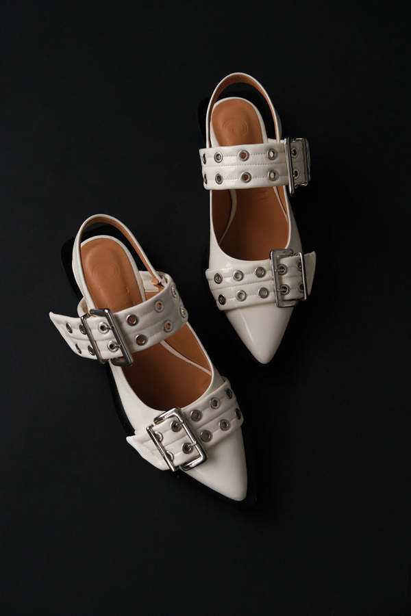 Ganni CHUNKY BUCKLE BALLERINA - White