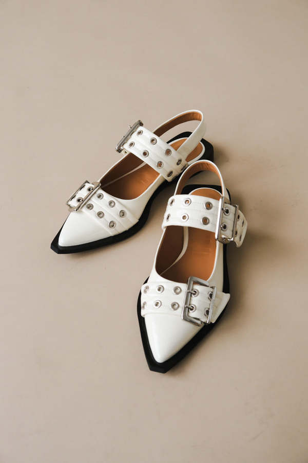 Ganni CHUNKY BUCKLE BALLERINA - White