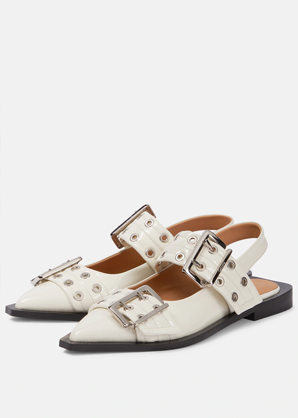 Ganni CHUNKY BUCKLE BALLERINA - White