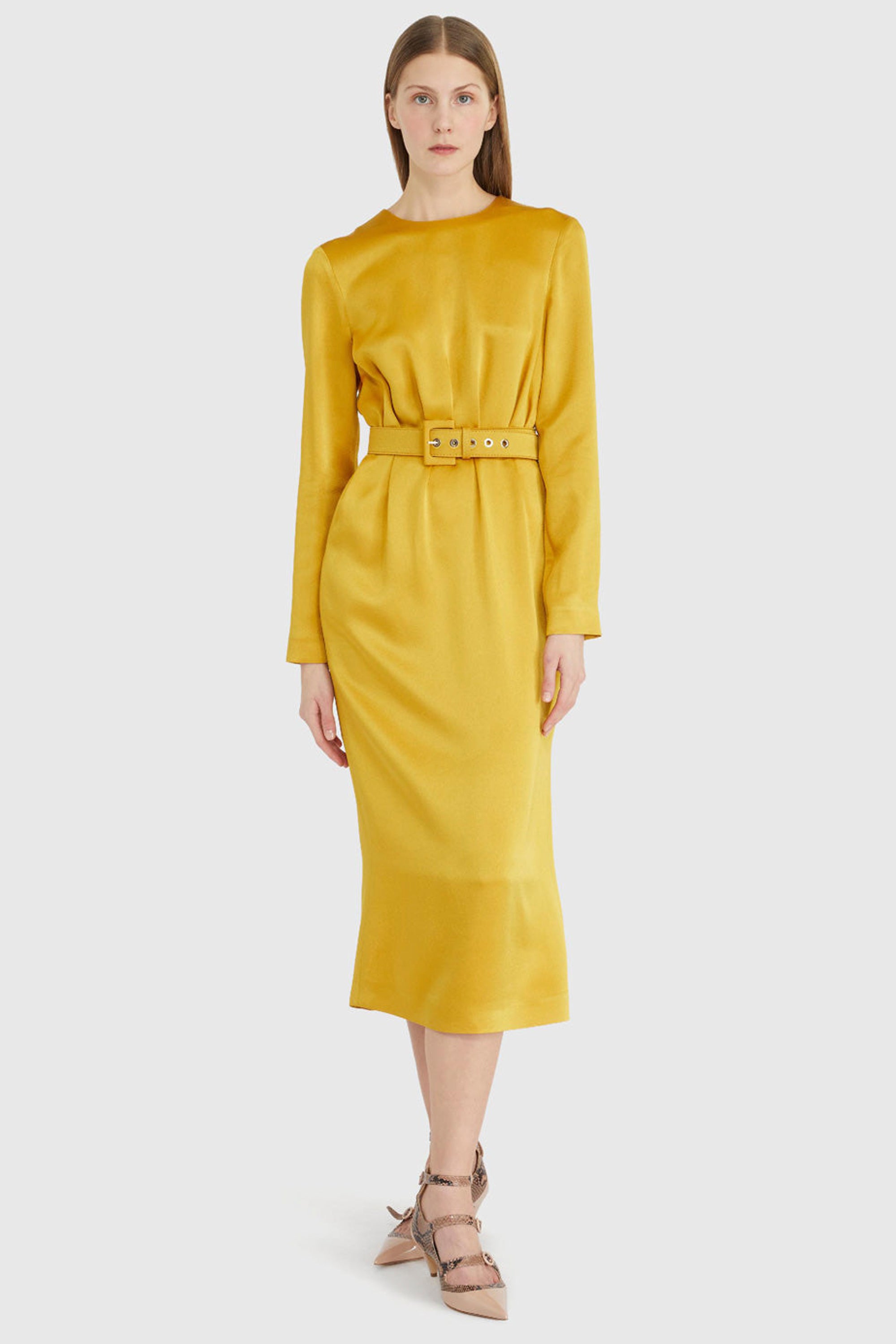 fitted lace wedding dress Lyra Yellow Long Sleeve Midi Dress – Get That Trend