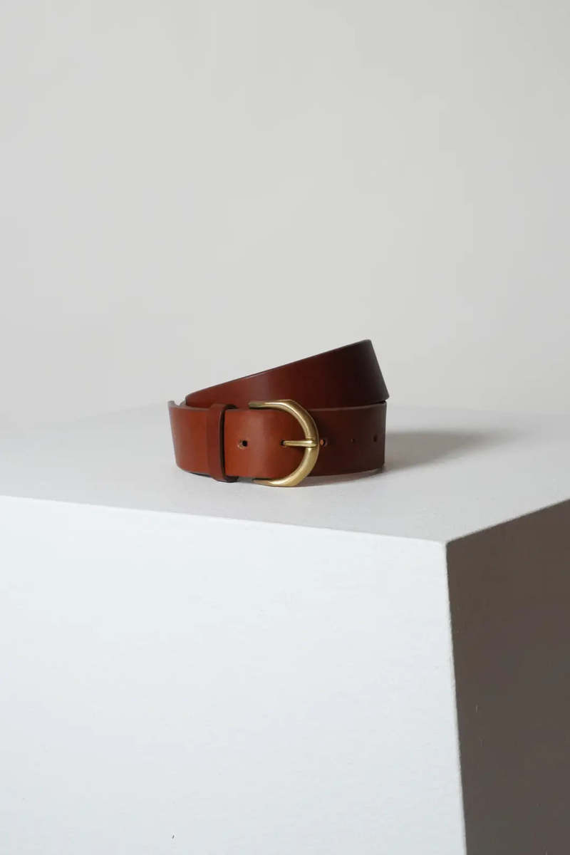 Janessa Leone Cato Classic Leather Belt - Cognac | Garmentory display picture 3