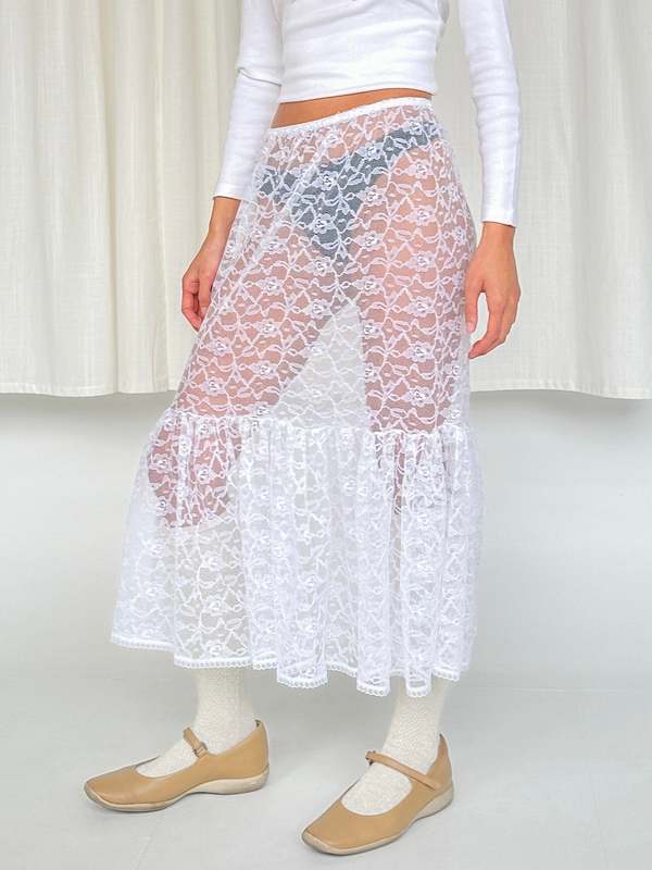 Lace Sheer Midi Skirt White Garmentory — free download