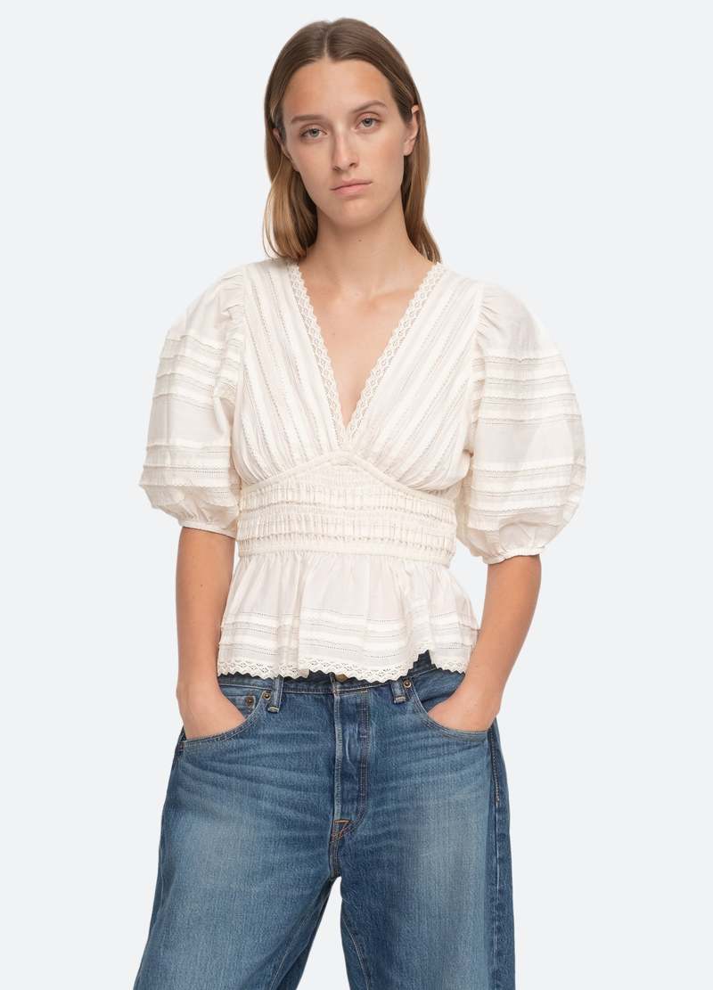Sea NY Mable Cambric Puff Sleeve Top - Cream | Garmentory
