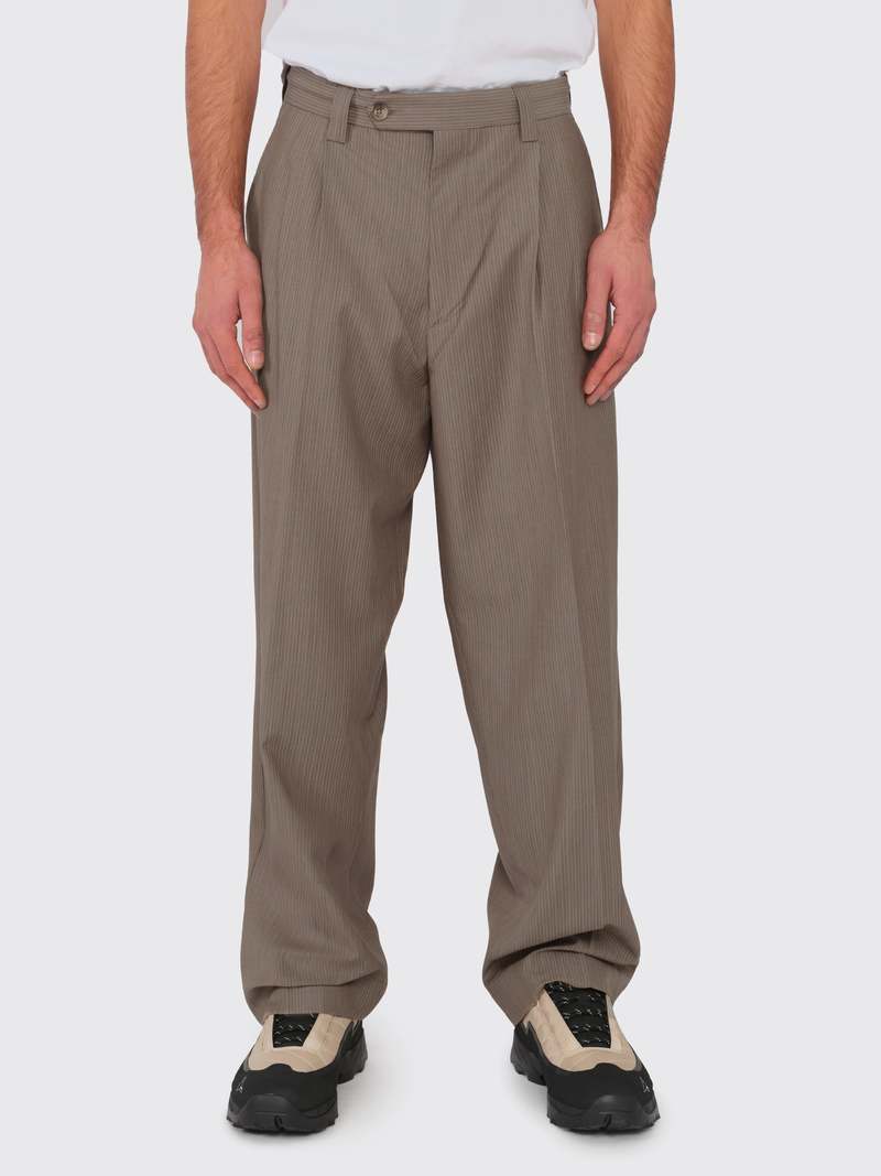 mfpen CLASSIC TROUSERS スラックス mfpen Classic Trousers - Taupe/Grey Stripe | Garmentory