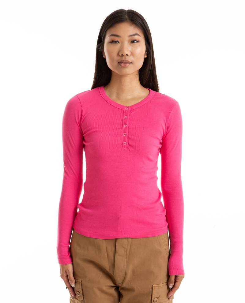 Sundry L S Henley Cerise Top Pink Garmentory