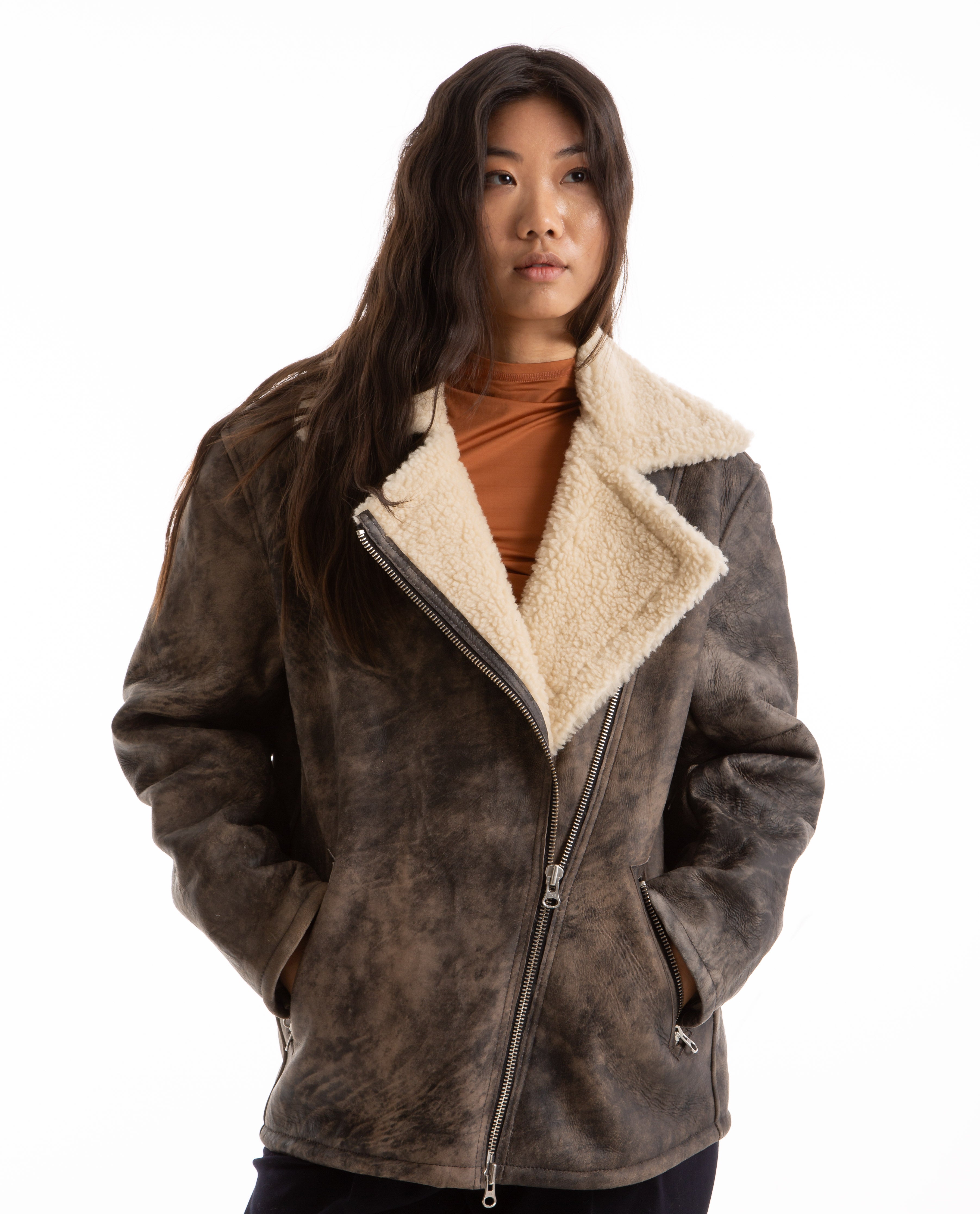 C*e様 STONE  2006AW Shearling Jacke Oval Square Stone Shearling Jacket - Brown | Garmentory
