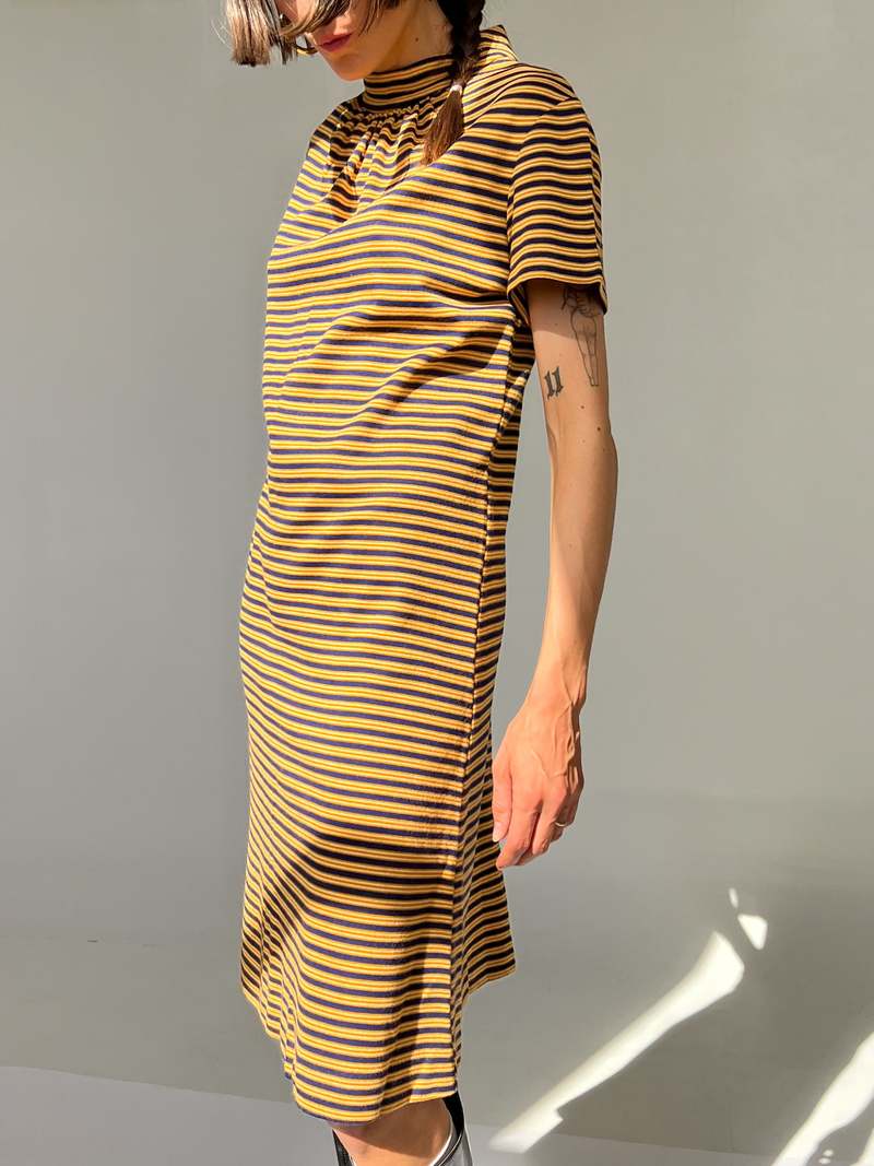 Vintage Dress Navy/Mustard Stripe Garmentory